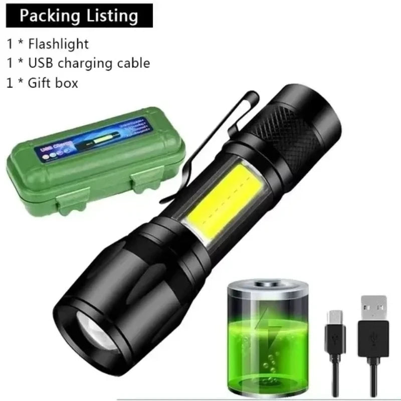 Lampe de poche LED rechargeable USB-C – Haute puissance avec zoom